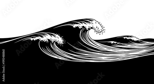 Powerful Ocean Wave Breaking in Dramatic Black and White.