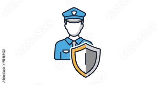 Security guard icon with shield representing protection and safety.