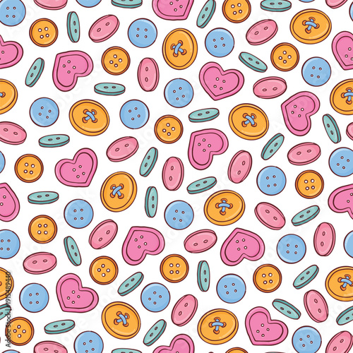 Colorful hand drawn buttons seamless pattern for embroidery and sewing wallpapers, backgrounds, textile prints, wrapping paper, stationery, etc. EPS 10