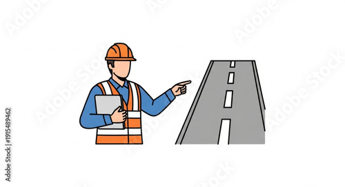 Construction Worker Inspecting Road.