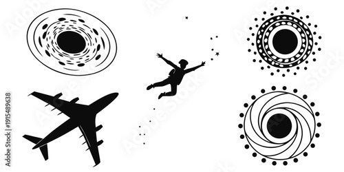 Obraz na płótnie A surrealistic illustration of planes and abstract geometric shapes in motion Ve