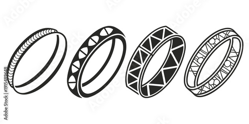 Obraz na płótnie Four intricately designed rings showcasing various patterns and textures