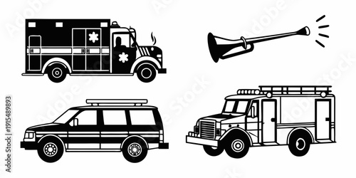 Foto Emergency vehicles and law enforcement cars in a lineup illustration Vector