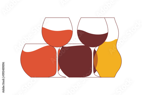 Assortment of colorful drinks in various glasses, suggesting a celebration or tasting.