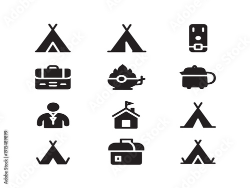 Outdoor Camping Silhouette Set for Nature Travel Projects  