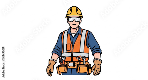 Construction Worker Safety Equipment Illustration.