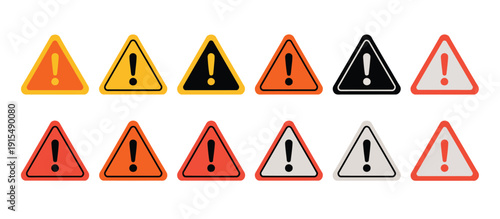 Warning Signs with Exclamation Marks in Various Colors and Styles