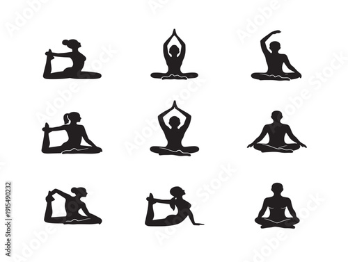 Yoga Pose Silhouette Collection for Wellness Design Projects  