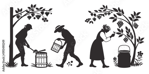 Photos Two raccoons planting and watering a tree in a garden. Vector