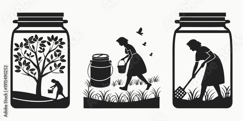 Fotografie A visual representation of the process of planting a tree and its growth over time