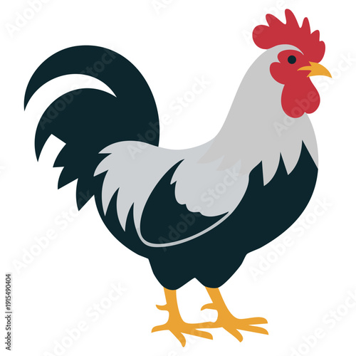 Energetic rooster illustration with raised hand and open beak as if shouting vector art