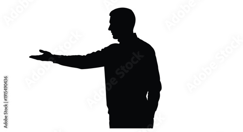 Silhouette of a man gesturing with an open hand toward the viewer