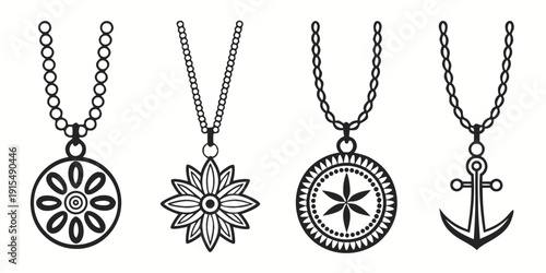 Fotografie Four different styles of pendant necklaces displayed in a row