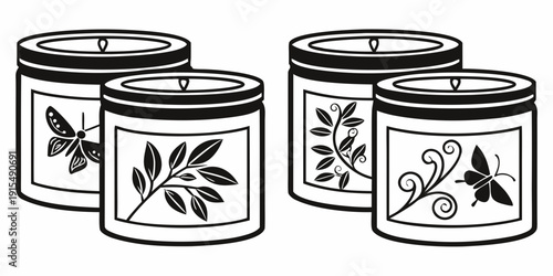 Assorted jars of preserves with different labels and contents displayed on a table Vector