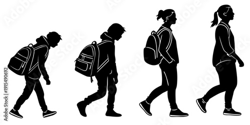 Children walking with backpacks in a sequence of movements Vector