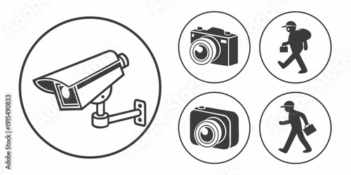 Security measures including surveillance cameras and personal protective equipment Vector