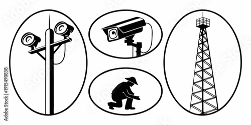 Illustration of various surveillance and security devices and their functions Vector