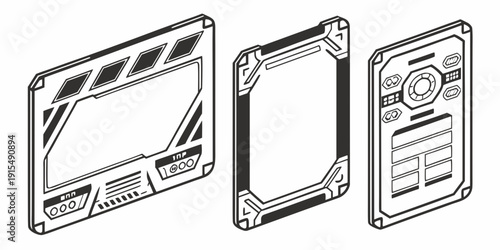 Three different types of picture frames with unique designs and materials Vector