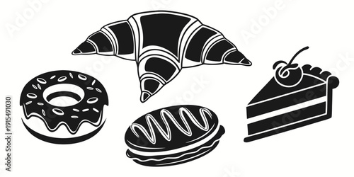 Assorted pastries and desserts displayed on a white background Vector