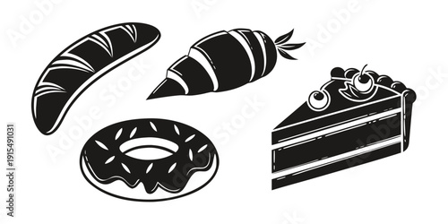 Assorted desserts including cake, ice cream, and chocolate Vector