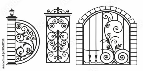 Intricate ironwork designs showcasing various architectural styles and patterns Vector