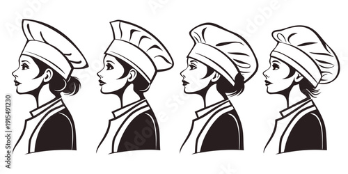 Three stylized portraits of a person wearing a turban and a hat. Vector