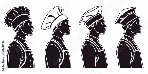 Three distinct styles of headgear worn by individuals in profile view Vector
