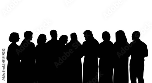 Silhouettes of a diverse group of people standing closely together in unity