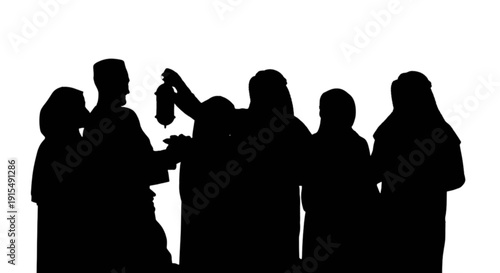 Group of people gathered together in silhouette holding a camera or phone.