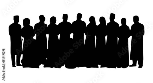 Group of diverse silhouettes standing together in unity and solidarity