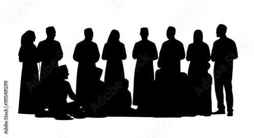Silhouette of a diverse group of people standing together in unity