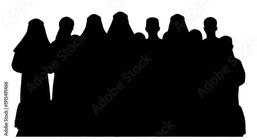 Silhouettes of a diverse group of people standing closely together in unity