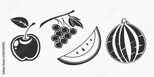 A delightful assortment of fresh fruits including grapes, watermelon, and cherries. Vector