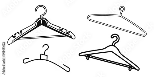 An illustration of four different types of hangers for clothes Vector