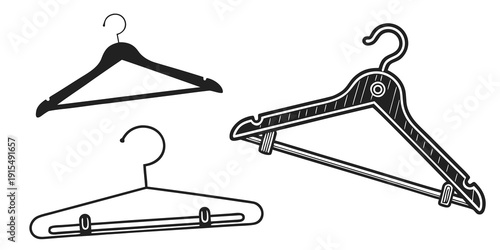 Three different types of clothes hangers on a white background Vector