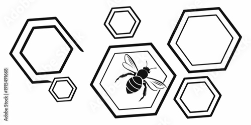 A bee navigating through a maze of hexagonal shapes and geometric patterns. Vector