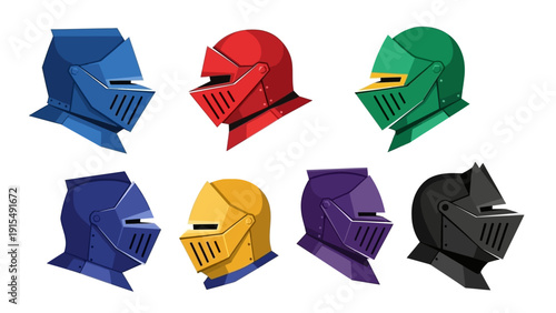 Set of Colorful Knight Helmets