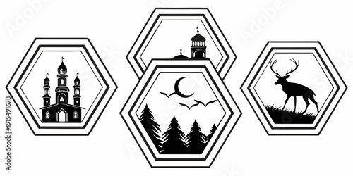 A collection of icons representing different types of landscapes and natural scenes Vector