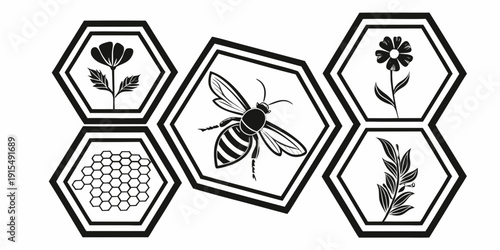 A collection of hexagonal icons depicting various activities and objects Vector