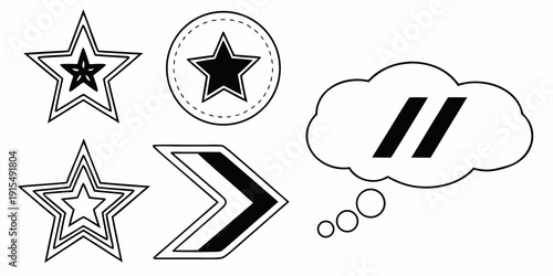 A collection of diverse symbols including a star, a chevron, and a speech bubble. Vector