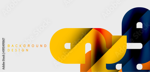 Abstract design features colorful overlapping shapes. Gradient hues create dynamic visual effect. Minimalist style, modern aesthetic.