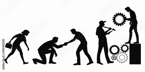 Illustration of human evolution from crawling to using advanced machinery Vector