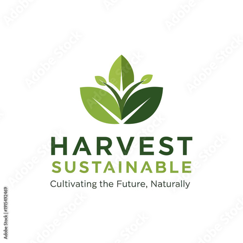 Sustainable Harvest Logo with Green Leaves.