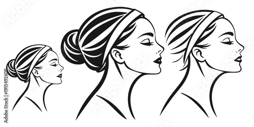 Three stylish women showcasing different hairstyles and hair colors Vector