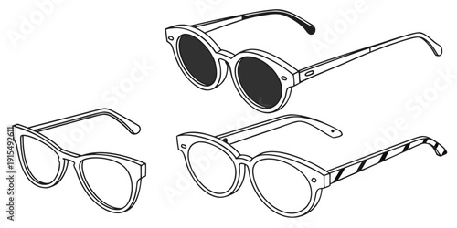 A collection of four unique and stylish eyeglasses designs displayed in a row Vector