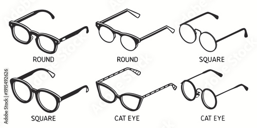 A diverse collection of eyeglasses showcasing various styles and designs Vector