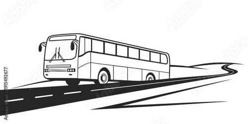 A large bus driving on a road with a long shadow behind it Vector