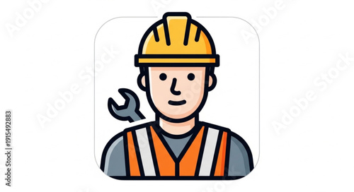 Construction Worker with Hard Hat and Wrench.