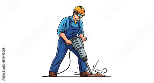 Construction Worker Using Jackhammer.