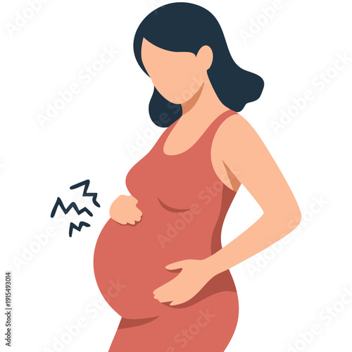 Pregnant woman experiencing labor contractions for childbirth education vector illustration